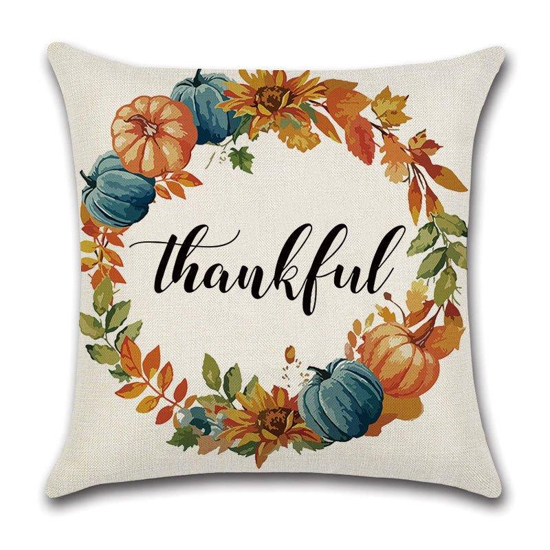 Thanksgiving Linen Pillowcase – Pumpkin Cartoon Car with Festive Wreath Design - Show Gadgets