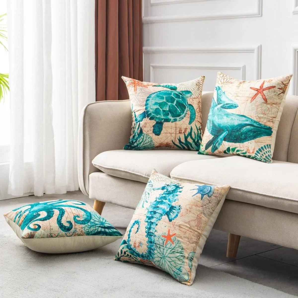 Cushion Covers Sea Turtle Printed Throw Pillow Cases For Home Decor Sofa Chair Seat - Show Gadgets