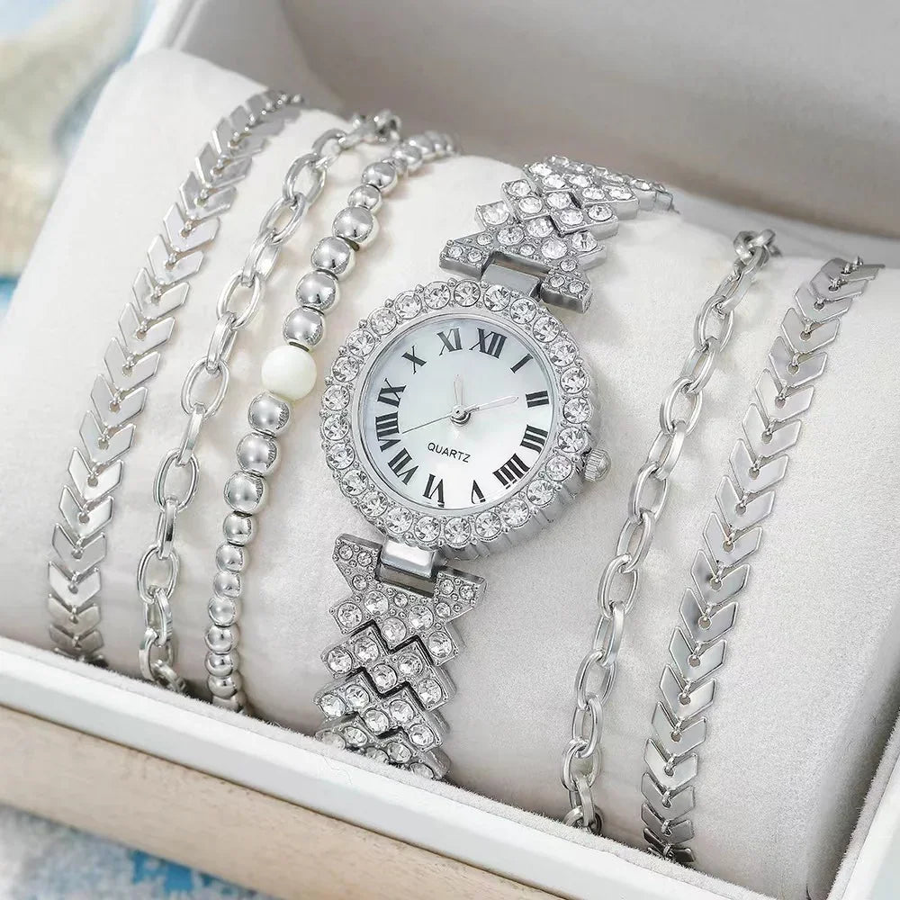 Women's Thin Strap Bracelet Watch Luxury Fashion Gift Box Watch Bracelet Six - piece Set - Show Gadgets