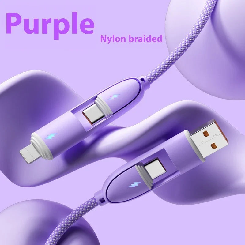 Four-in-one Silicone Fast Charge Data Cable - Show Gadgets