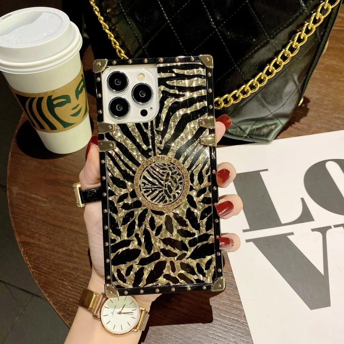 Square Fashion Leopard Print Classic Feather Phone Case - Show Gadgets