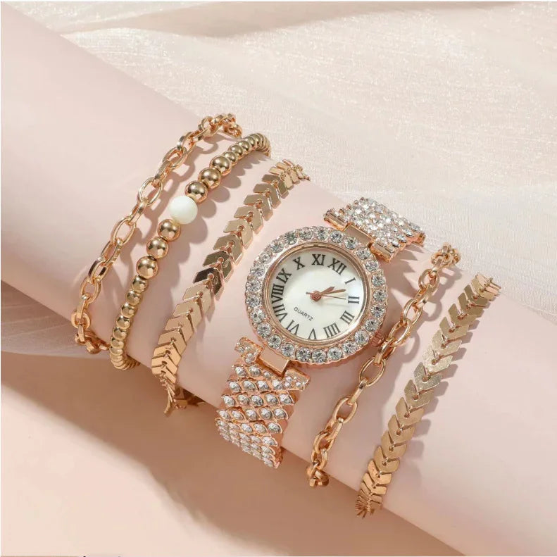 Diamond Women's Bracelet Watch Luxury Fashion Gift Box Watch Bracelet Six-piece Set - Show Gadgets