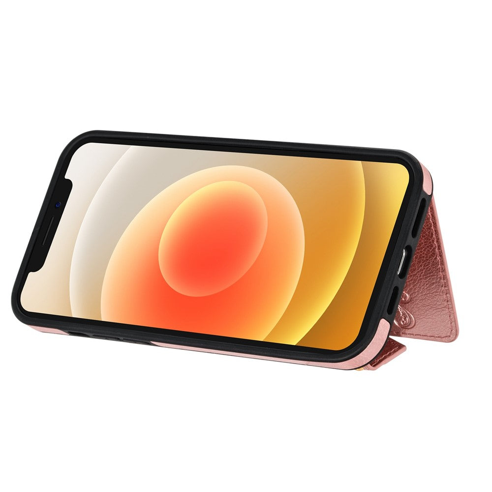 N.BEKUS for iPhone 12 mini 5.4 inch Kickstand Design Wallet Anti-scratch Drop-proof PU Leather + TPU Mobile Phone Case with Long Lanyard