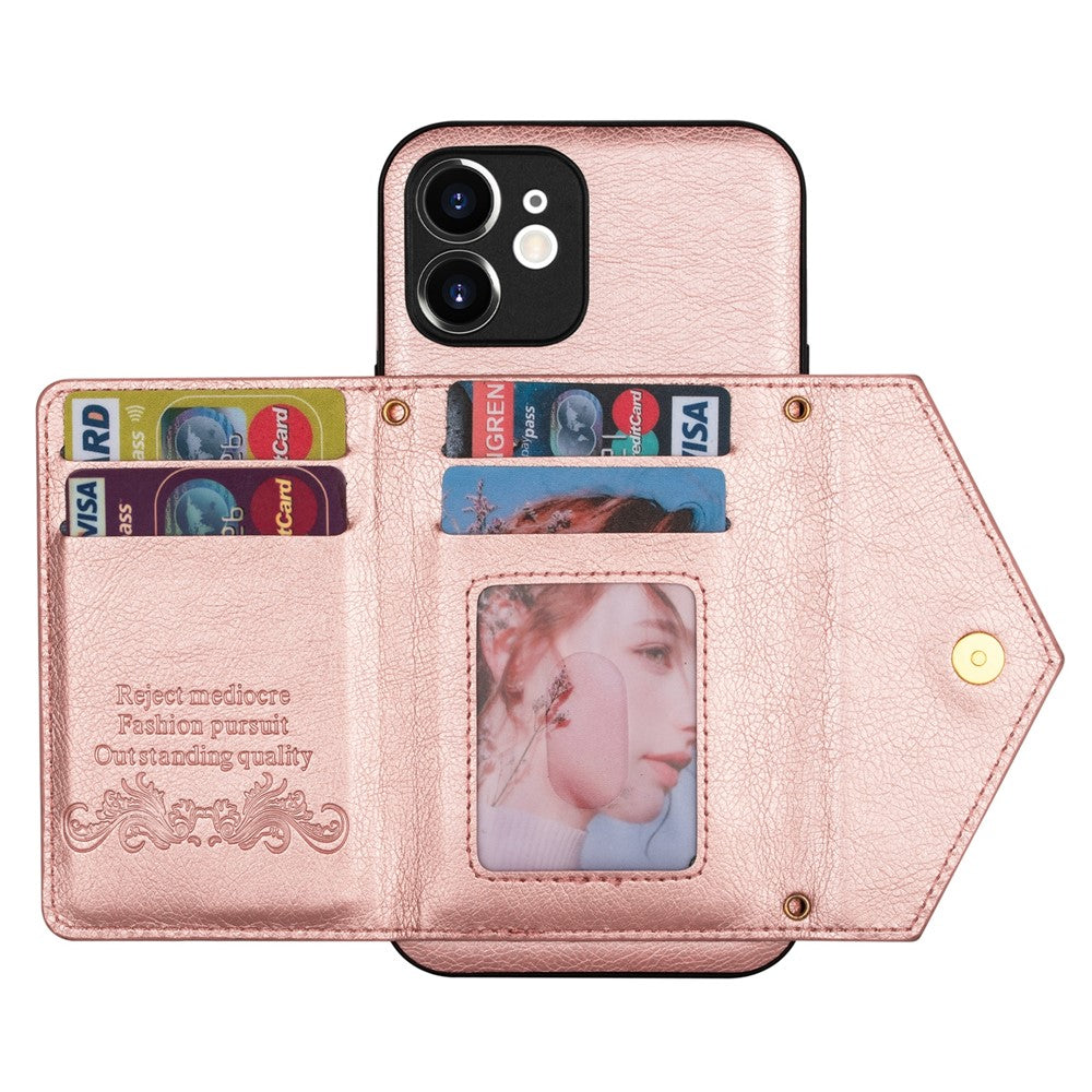 N.BEKUS for iPhone 12 mini 5.4 inch Kickstand Design Wallet Anti-scratch Drop-proof PU Leather + TPU Mobile Phone Case with Long Lanyard