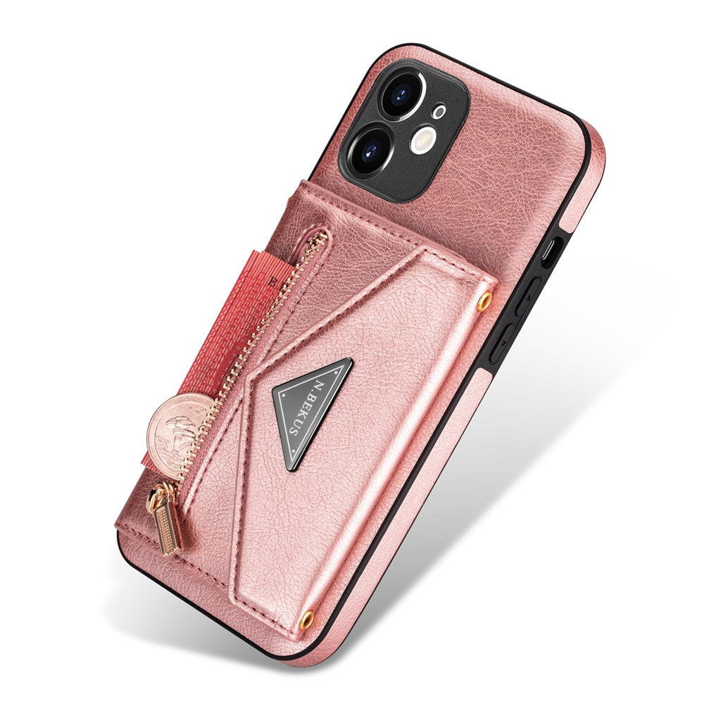N.BEKUS for iPhone 12 mini 5.4 inch Kickstand Design Wallet Anti-scratch Drop-proof PU Leather + TPU Mobile Phone Case with Long Lanyard