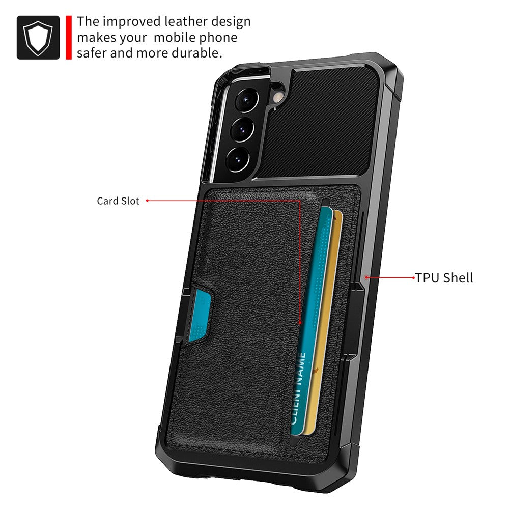 ZM02 Drop-proof Shockproof Card Slot Kickstand PU Leather + TPU Hybrid Case Phone Cover for Samsung Galaxy S22 5G