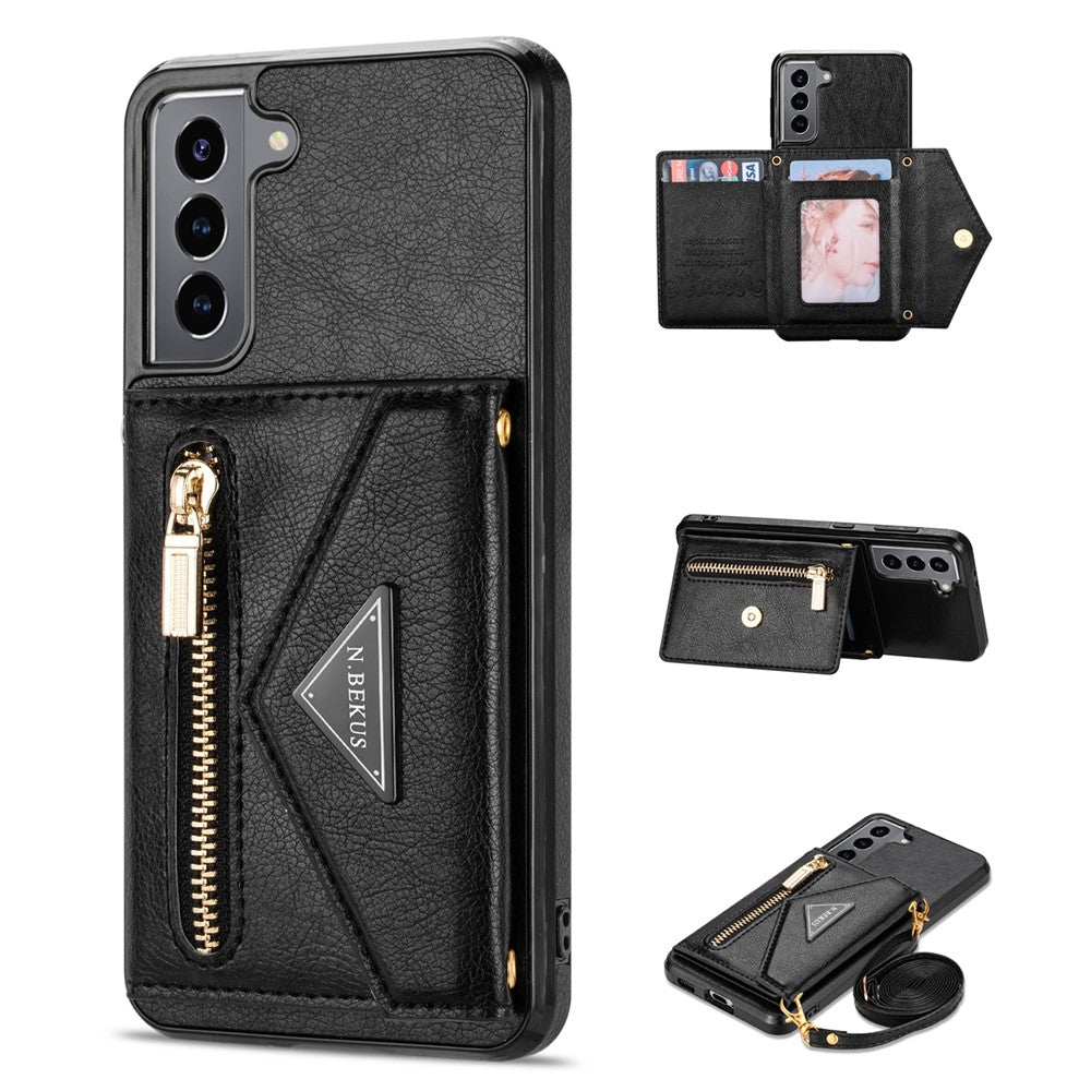 N.BEKUS for Samsung Galaxy S21 4G/5G Kickstand Design Wallet Dual-layer Protection PU Leather + TPU Cell Phone Case