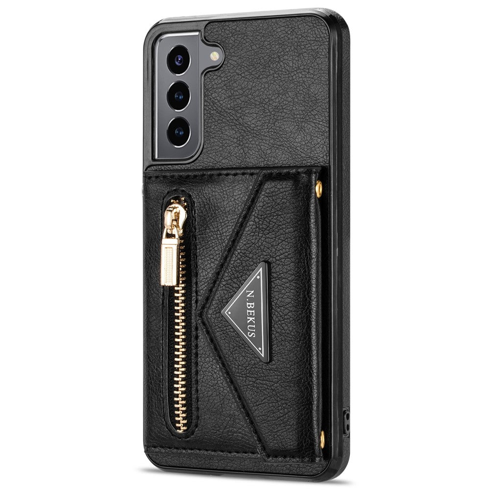 N.BEKUS for Samsung Galaxy S21 4G/5G Kickstand Design Wallet Dual-layer Protection PU Leather + TPU Cell Phone Case