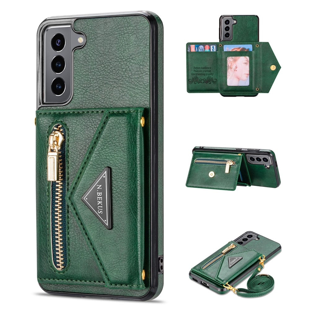 N.BEKUS for Samsung Galaxy S21 4G/5G Kickstand Design Wallet Dual-layer Protection PU Leather + TPU Cell Phone Case