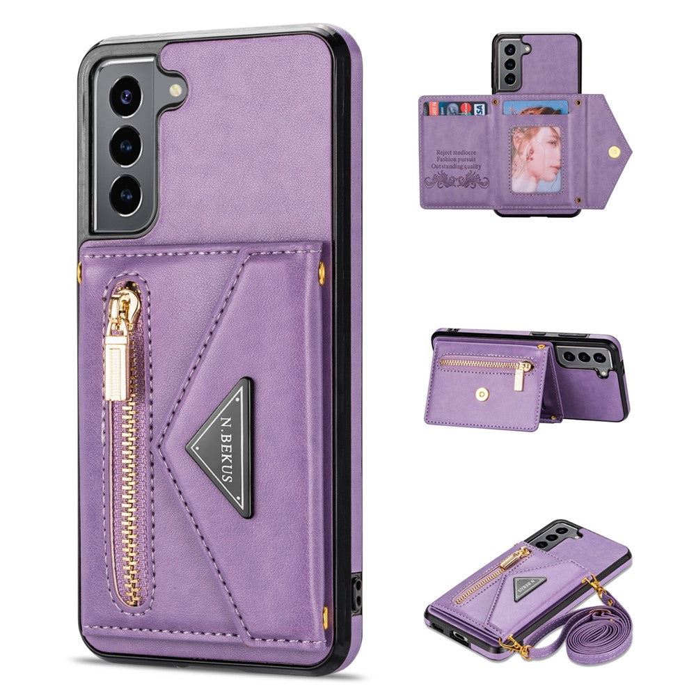 N.BEKUS for Samsung Galaxy S21 4G/5G Kickstand Design Wallet Dual-layer Protection PU Leather + TPU Cell Phone Case