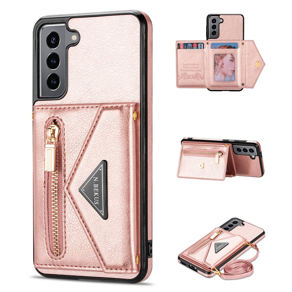 N.BEKUS for Samsung Galaxy S21 4G/5G Kickstand Design Wallet Dual-layer Protection PU Leather + TPU Cell Phone Case