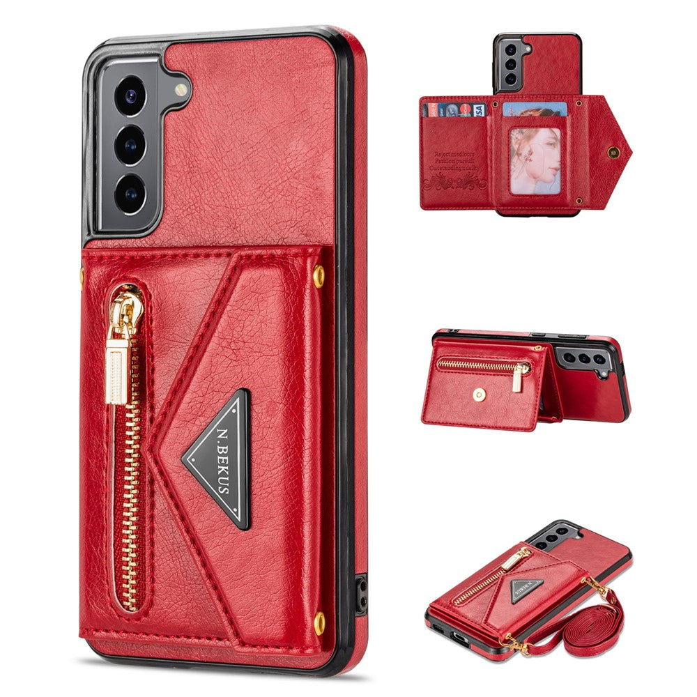 N.BEKUS for Samsung Galaxy S21 4G/5G Kickstand Design Wallet Dual-layer Protection PU Leather + TPU Cell Phone Case