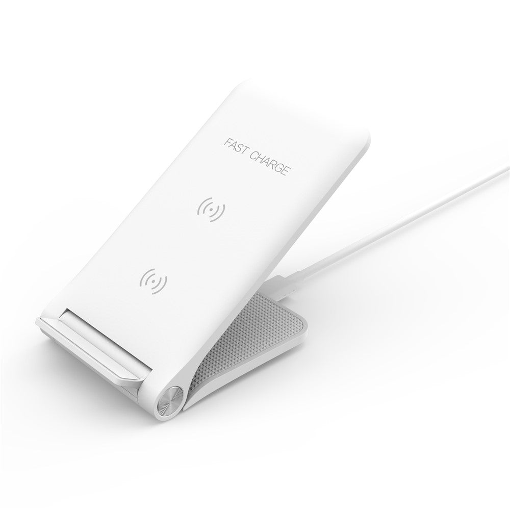 10W 2 Coils Qi Wireless Charger Folding Fast Wireless Charging Stand for iPhone Samsung etc.