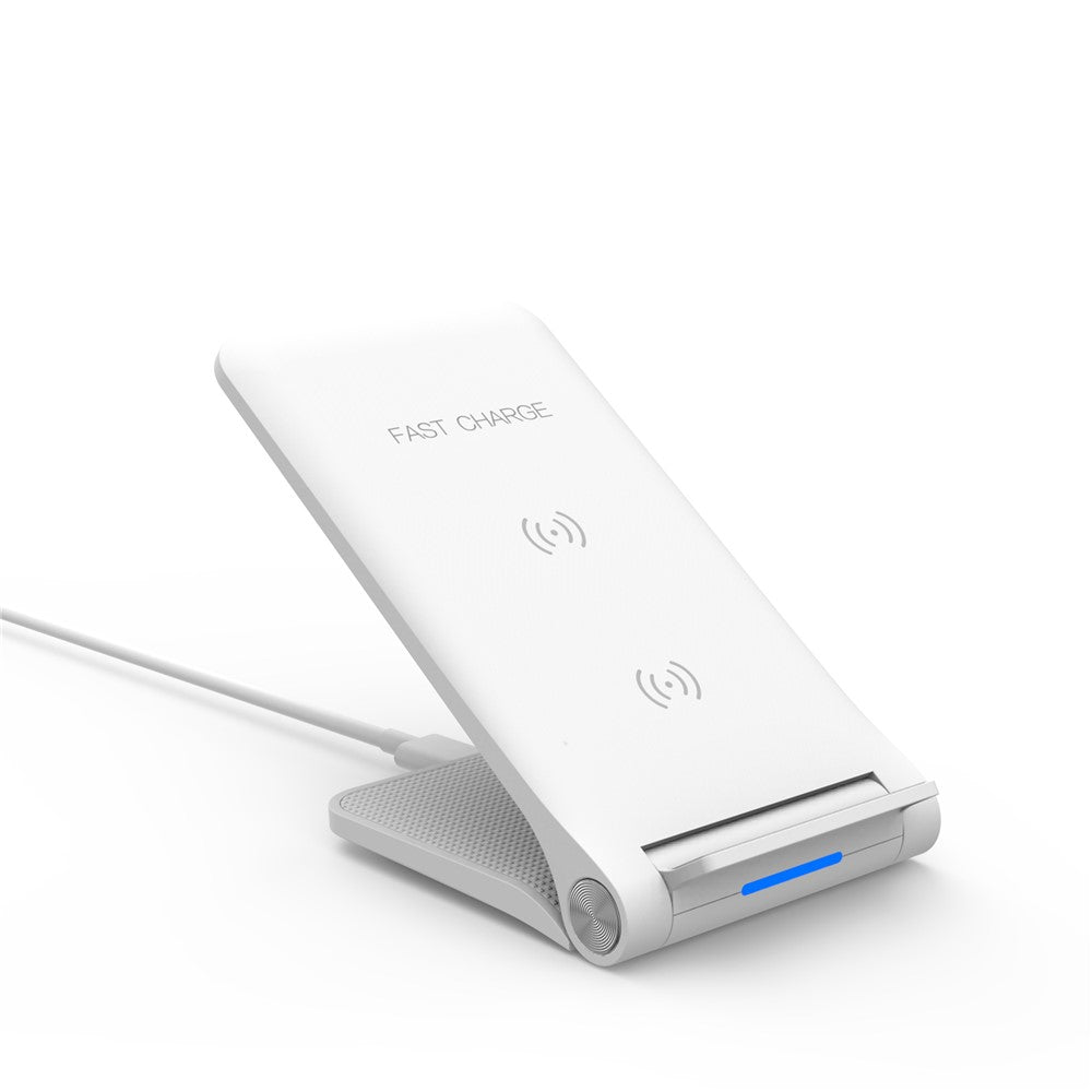 10W 2 Coils Qi Wireless Charger Folding Fast Wireless Charging Stand for iPhone Samsung etc.