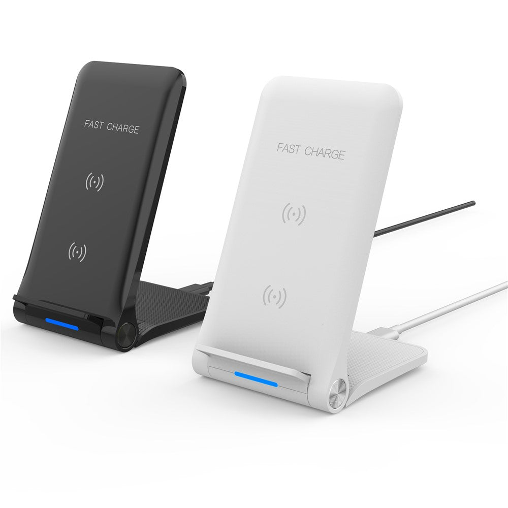 10W 2 Coils Qi Wireless Charger Folding Fast Wireless Charging Stand for iPhone Samsung etc.