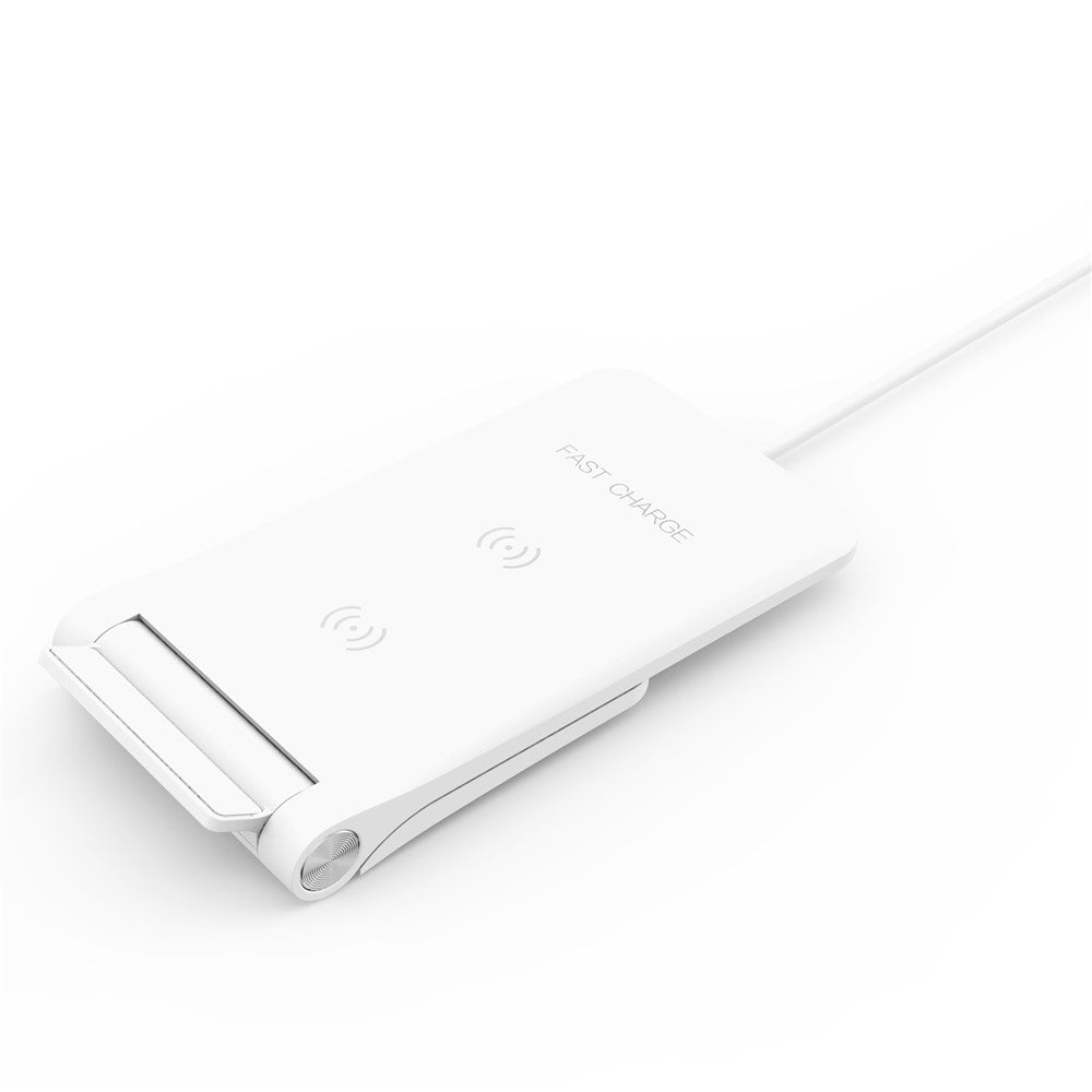 10W 2 Coils Qi Wireless Charger Folding Fast Wireless Charging Stand for iPhone Samsung etc.