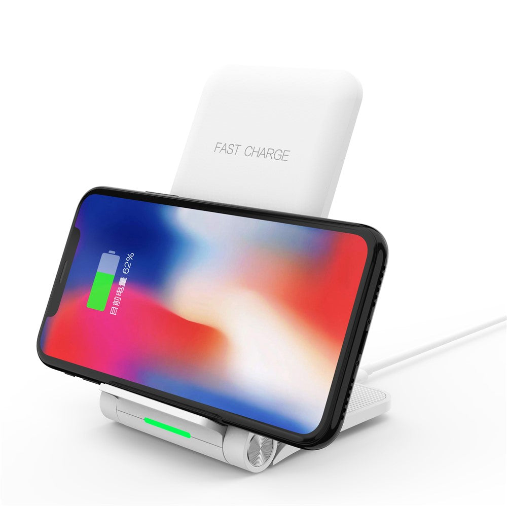 10W 2 Coils Qi Wireless Charger Folding Fast Wireless Charging Stand for iPhone Samsung etc.