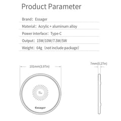 ESSAGER Mirror Series 15W Desktop Quick Charger Wireless Charging Pad (with 1m Type-C Cable)
