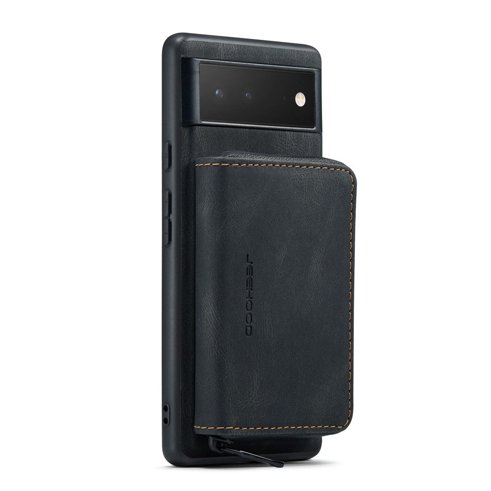 JEEHOOD Well-protected Anti-fall Kickstand Design Cover Leather Coated TPU Phone Case with Detachable Magnetic Zipper Wallet for Google Pixel 6