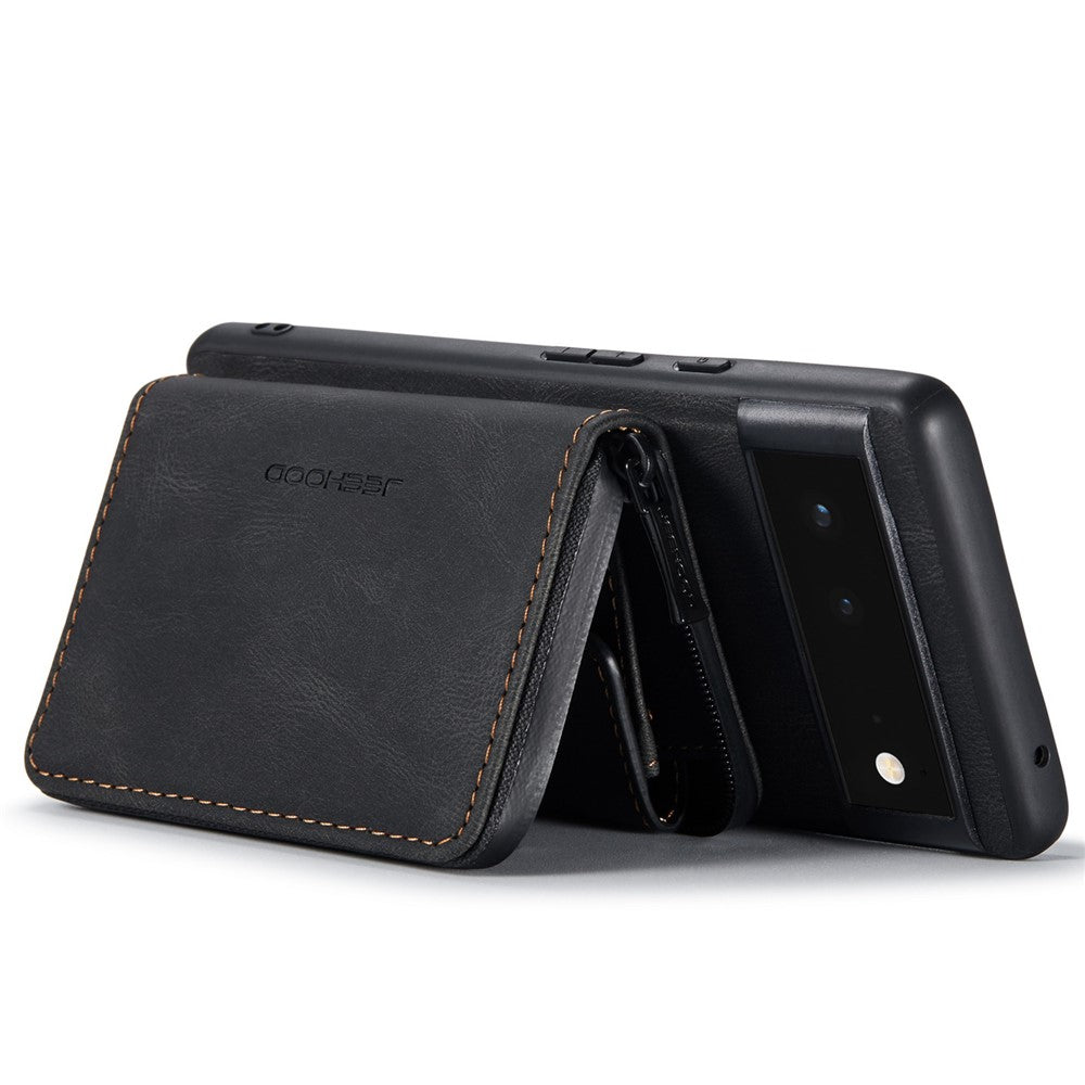 JEEHOOD Well-protected Anti-fall Kickstand Design Cover Leather Coated TPU Phone Case with Detachable Magnetic Zipper Wallet for Google Pixel 6