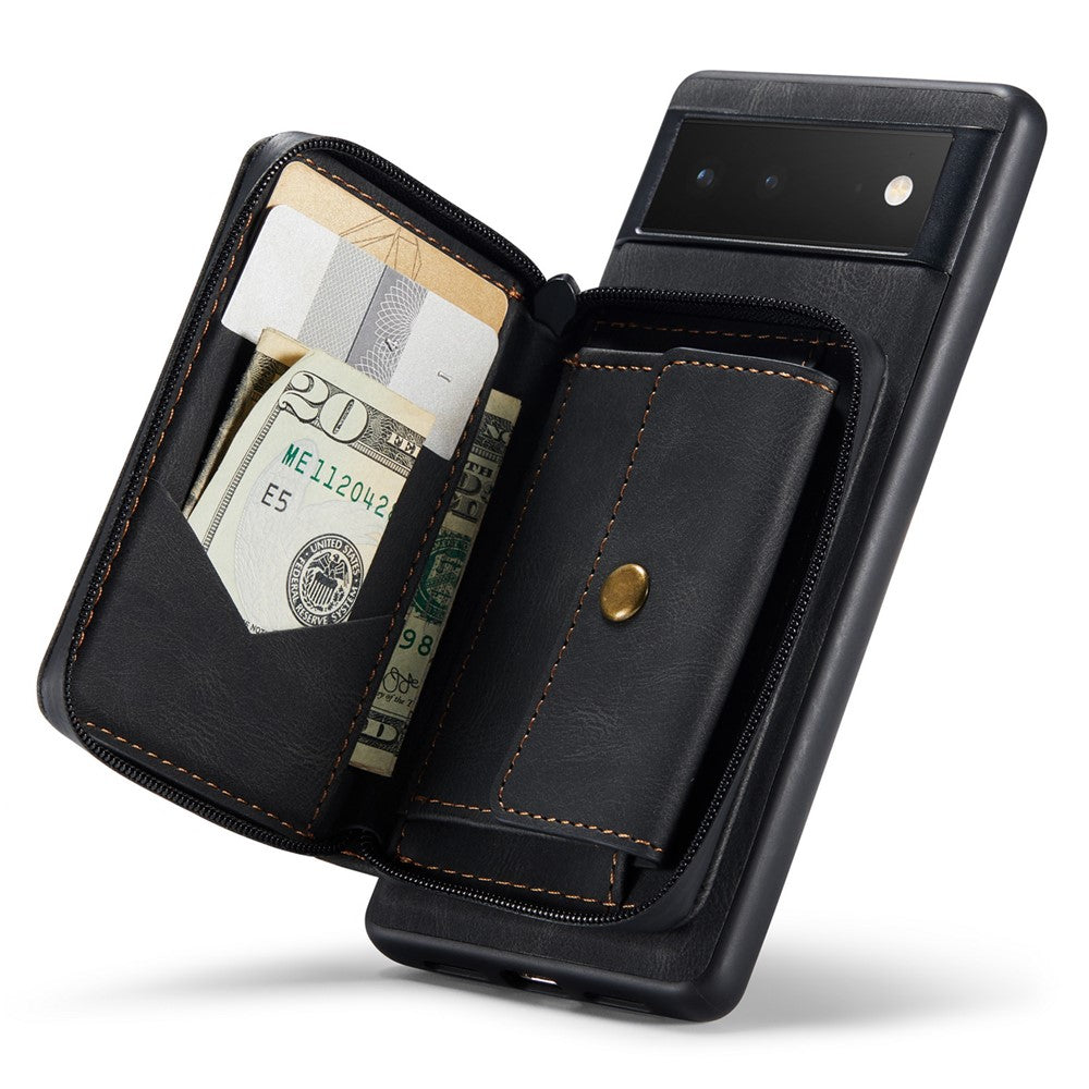 JEEHOOD Well-protected Anti-fall Kickstand Design Cover Leather Coated TPU Phone Case with Detachable Magnetic Zipper Wallet for Google Pixel 6