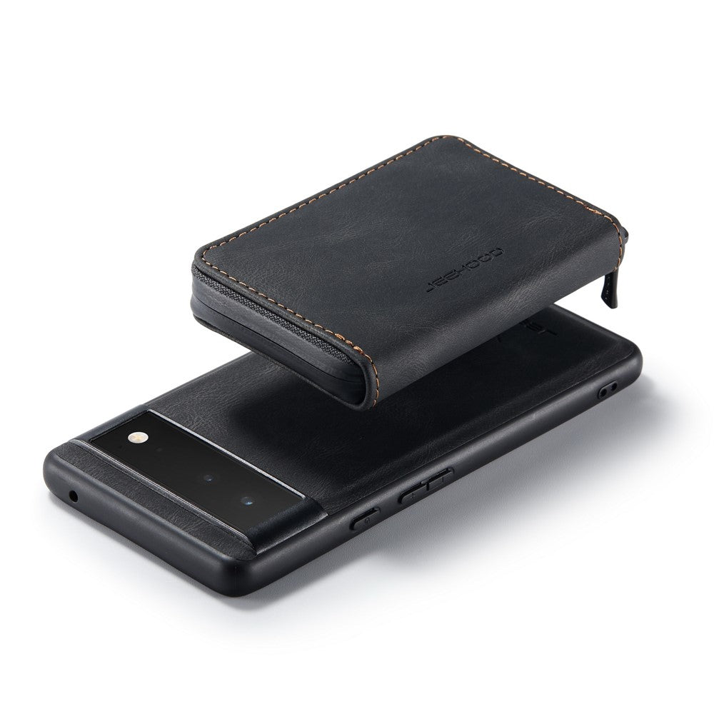 JEEHOOD Well-protected Anti-fall Kickstand Design Cover Leather Coated TPU Phone Case with Detachable Magnetic Zipper Wallet for Google Pixel 6