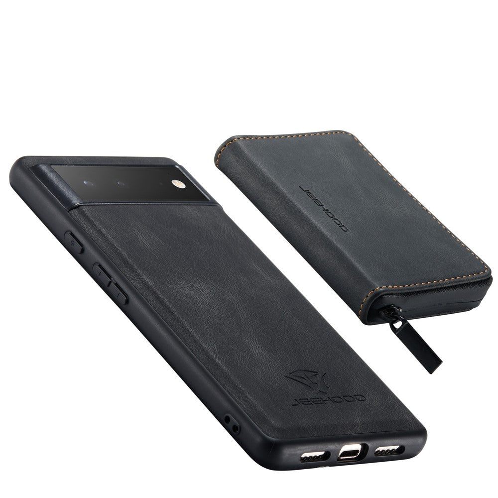 JEEHOOD Well-protected Anti-fall Kickstand Design Cover Leather Coated TPU Phone Case with Detachable Magnetic Zipper Wallet for Google Pixel 6