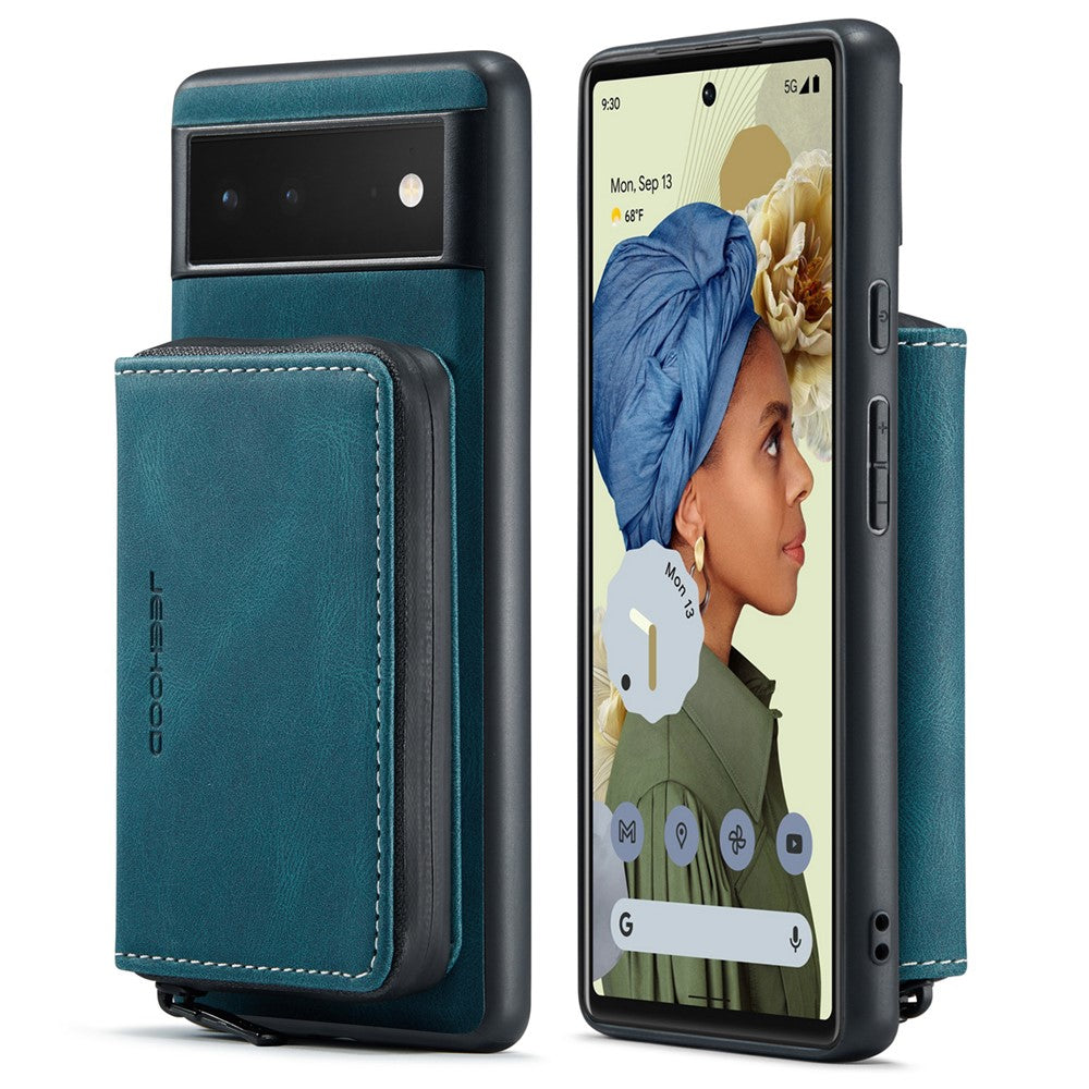 JEEHOOD Well-protected Anti-fall Kickstand Design Cover Leather Coated TPU Phone Case with Detachable Magnetic Zipper Wallet for Google Pixel 6