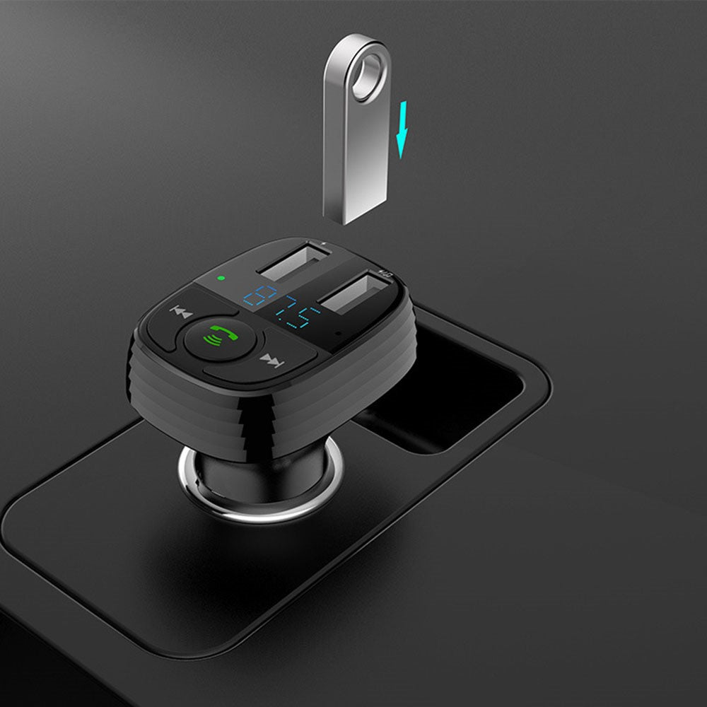 LOHEE S-11 Dual USB Ports FM Transmitter Bluetooth-compatible Calls Car Charger Cigarette Lighter Adapter