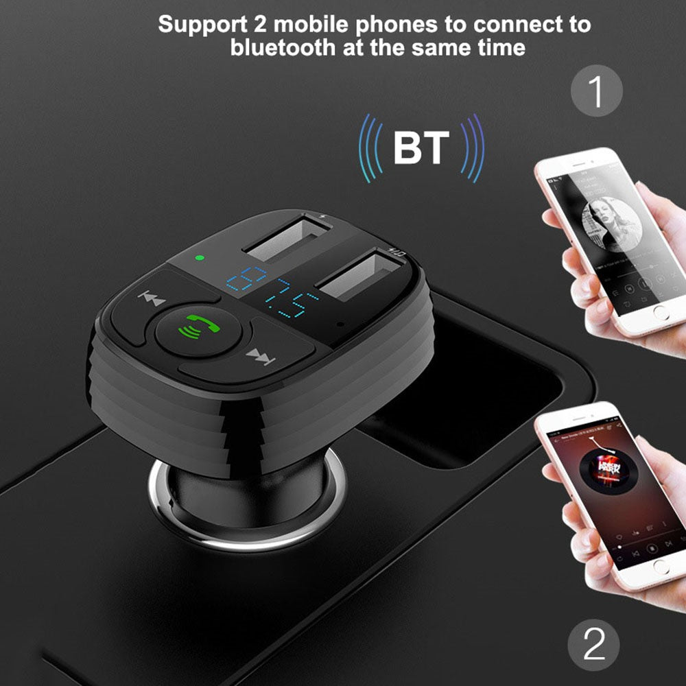 LOHEE S-11 Dual USB Ports FM Transmitter Bluetooth-compatible Calls Car Charger Cigarette Lighter Adapter