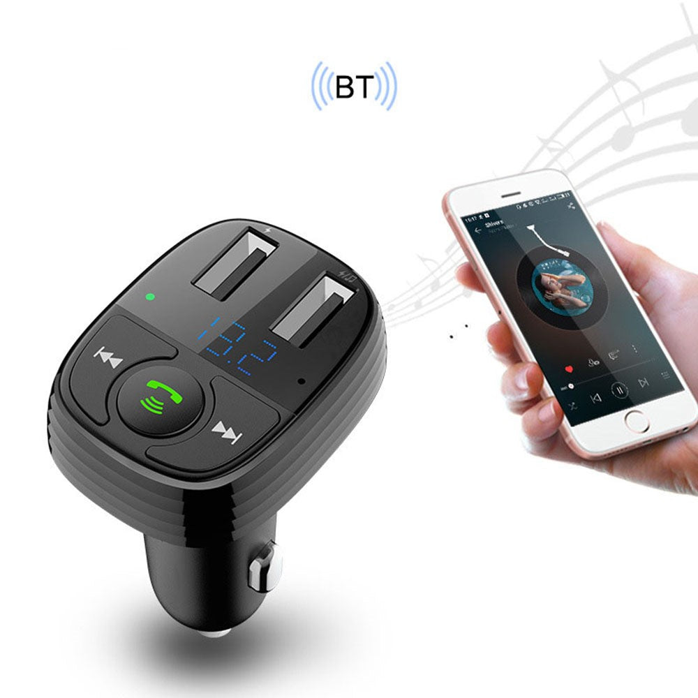 LOHEE S-11 Dual USB Ports FM Transmitter Bluetooth-compatible Calls Car Charger Cigarette Lighter Adapter