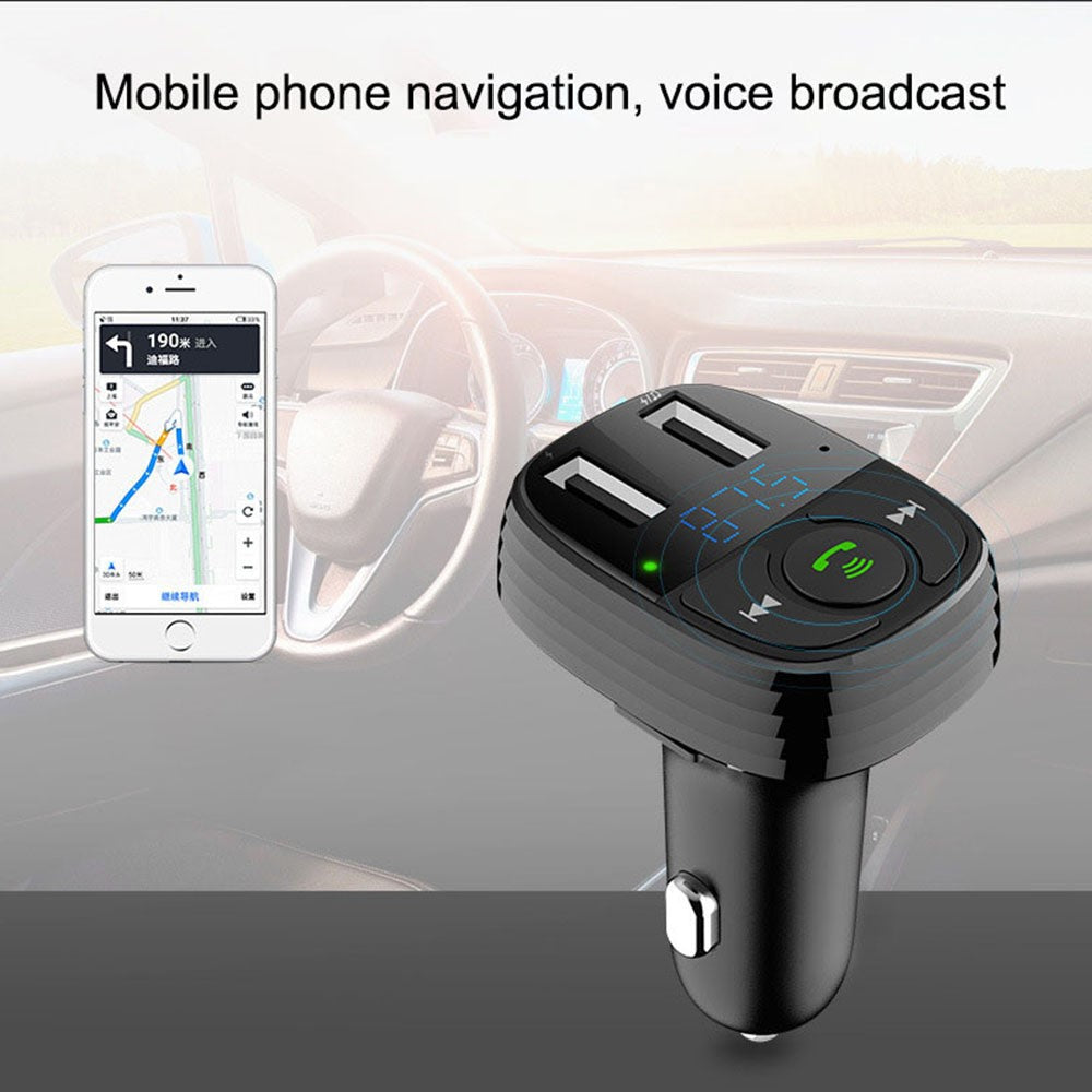 LOHEE S-11 Dual USB Ports FM Transmitter Bluetooth-compatible Calls Car Charger Cigarette Lighter Adapter
