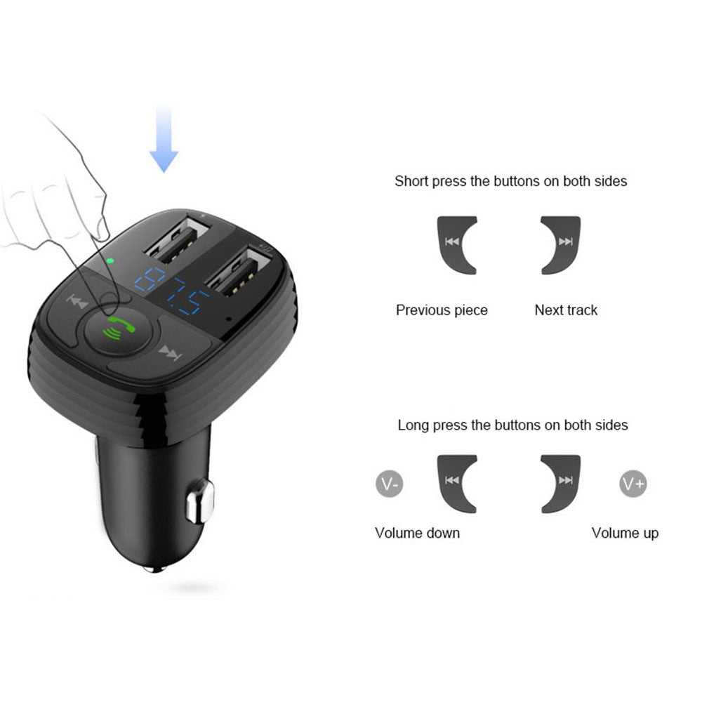 LOHEE S-11 Dual USB Ports FM Transmitter Bluetooth-compatible Calls Car Charger Cigarette Lighter Adapter
