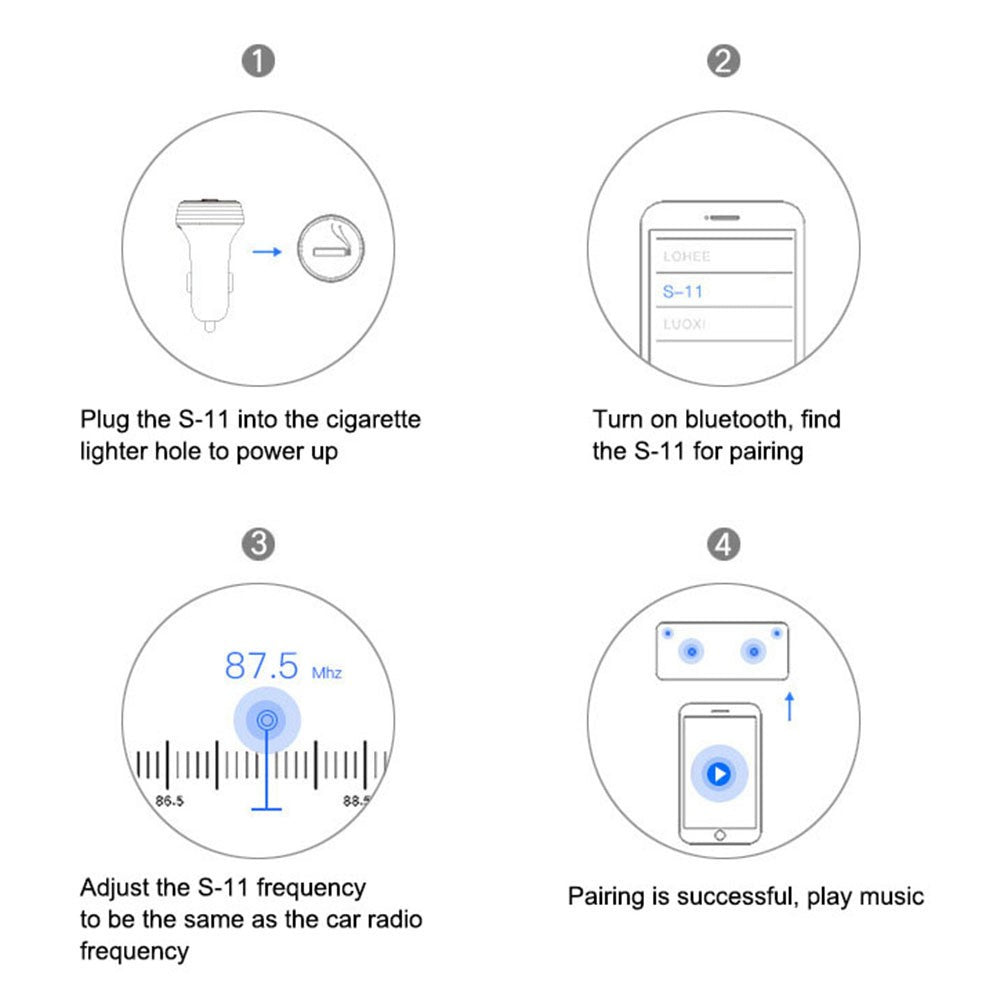 LOHEE S-11 Dual USB Ports FM Transmitter Bluetooth-compatible Calls Car Charger Cigarette Lighter Adapter