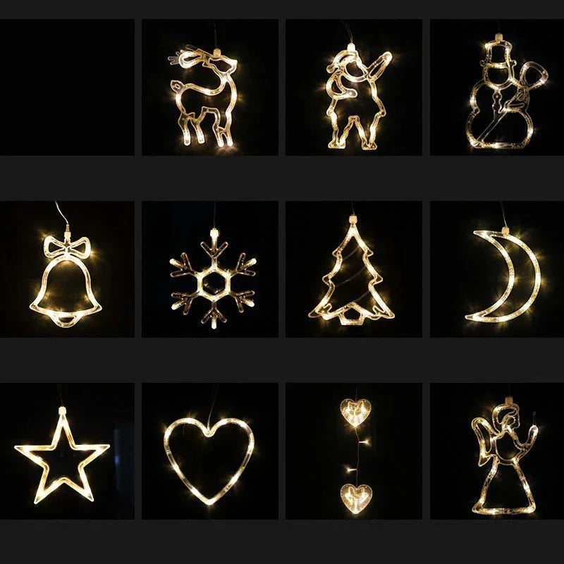 Christmas LED Suction Cup Chandelier Lights – Santa Claus, Elk & Snowman Window Decorations - Show Gadgets