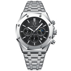 Waterproof High-grade Three Eyes And Six Needles Multi-functional Moon Phase Men's Steel Strap Watch