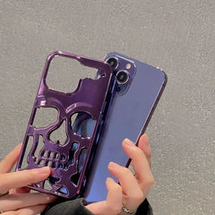 Luxury Plating 3D Skull Phone Case For I - Phone 14 Pro Max 13 12 11 Plus Breathable Glossy Hollow Out Gold Metallic Paint - Show Gadgets