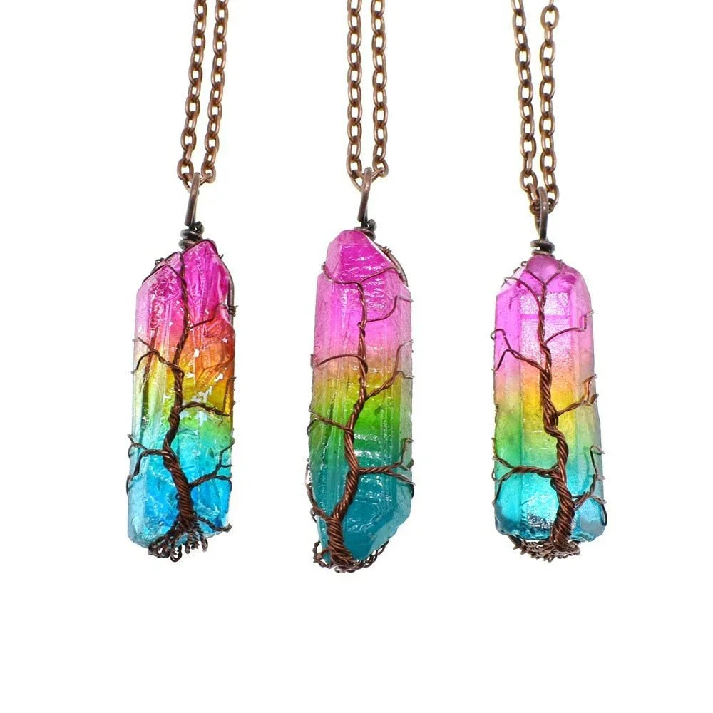Hot Selling Stone Crystal Pillar Tree of Life Pendant – INS Fashion Necklace - Show Gadgets