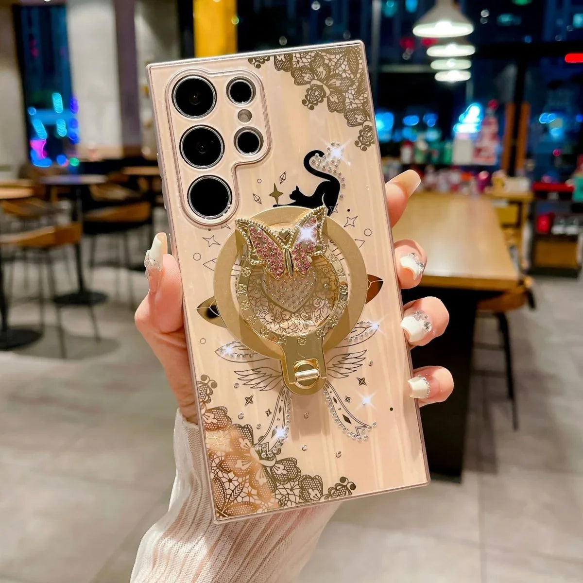 Minimally Designed Diamond Encrusted Butterfly Stand Phone Case - Show Gadgets