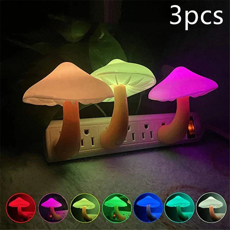 LED Night Light Mushroom Wall Socket Lamp EU US Plug Warm White Light - control Sensor Bedroom Light Home Decoration - Show Gadgets