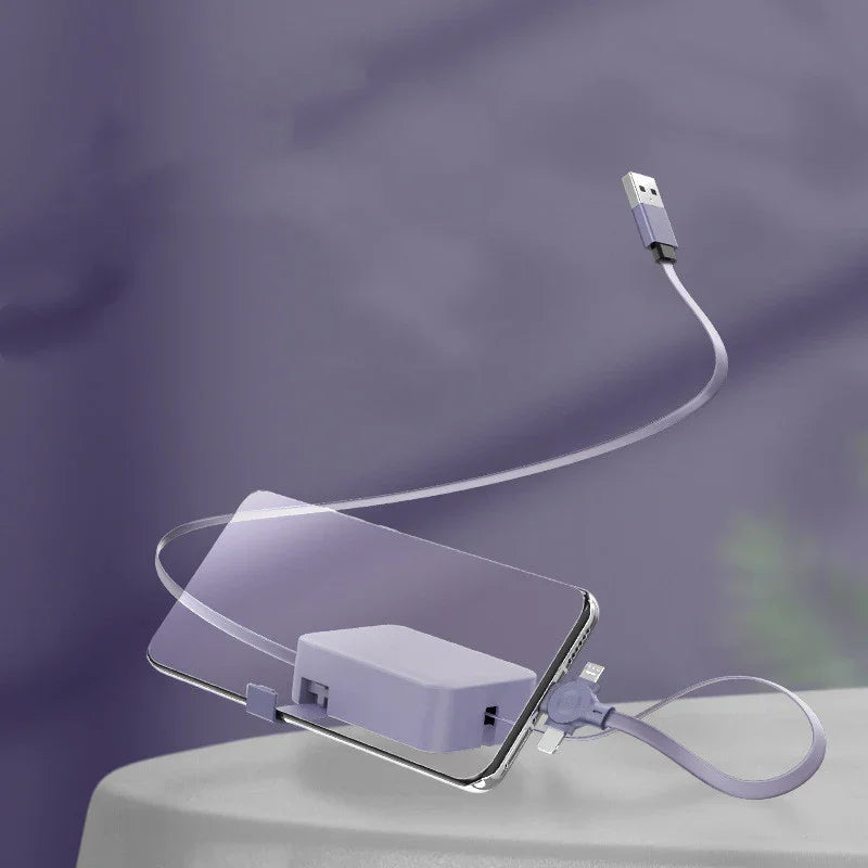 4 In 1 Retractable USB Cable Creative Macaron Type C Micro Cable For I Phone With Phone Stand Charging Data Cable Line Storage Box - Show Gadgets