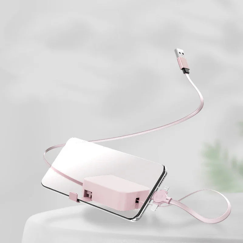 4 In 1 Retractable USB Cable Creative Macaron Type C Micro Cable For I Phone With Phone Stand Charging Data Cable Line Storage Box - Show Gadgets