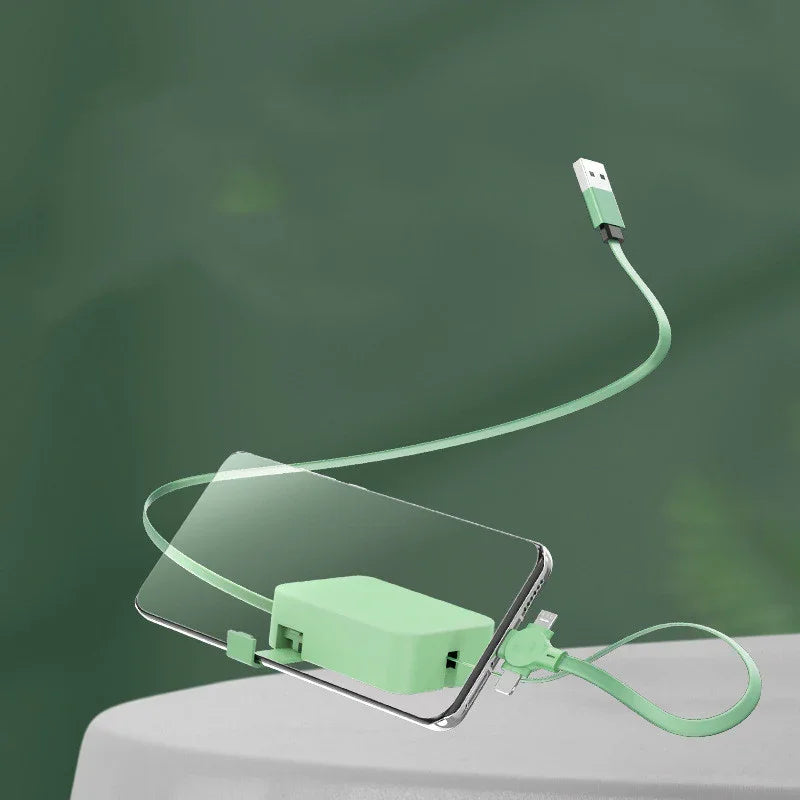 4 In 1 Retractable USB Cable Creative Macaron Type C Micro Cable For I Phone With Phone Stand Charging Data Cable Line Storage Box - Show Gadgets