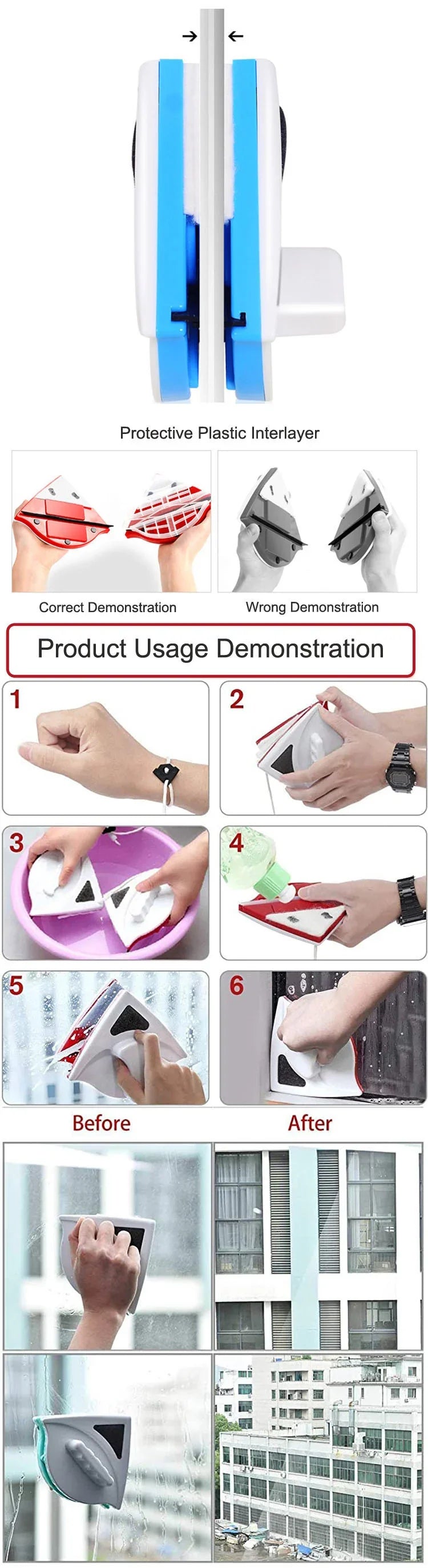 Wipe Glass Artifact Double-layer Strong Magnetic Glass Wiper Cleaning Tool - Show Gadgets