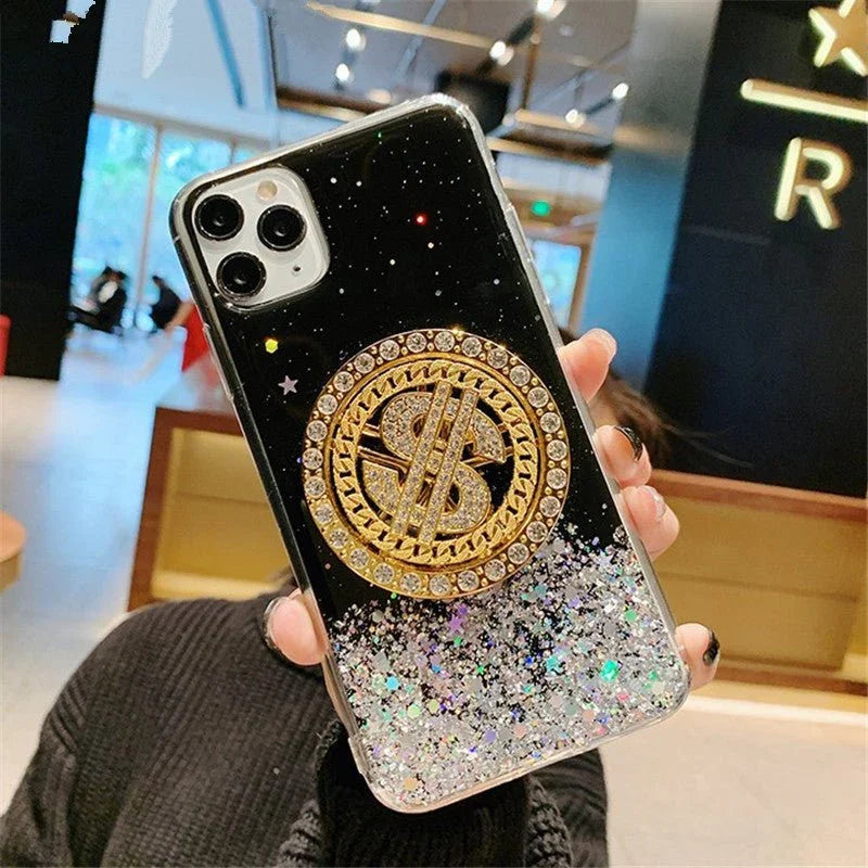 3D Diamond Dollar Turnplate Phone Case Luxury Designer - Show Gadgets