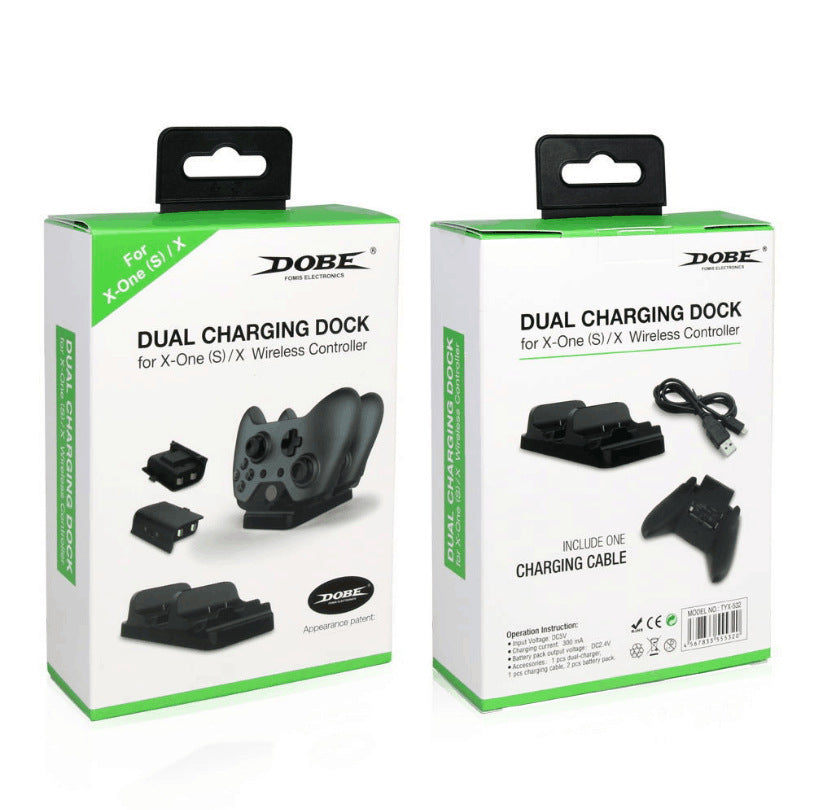 Two packages of Dobe dual charging dock for Xbox controllers on a white background