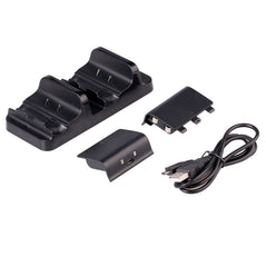 Close-up of docking station battery slots and USB port