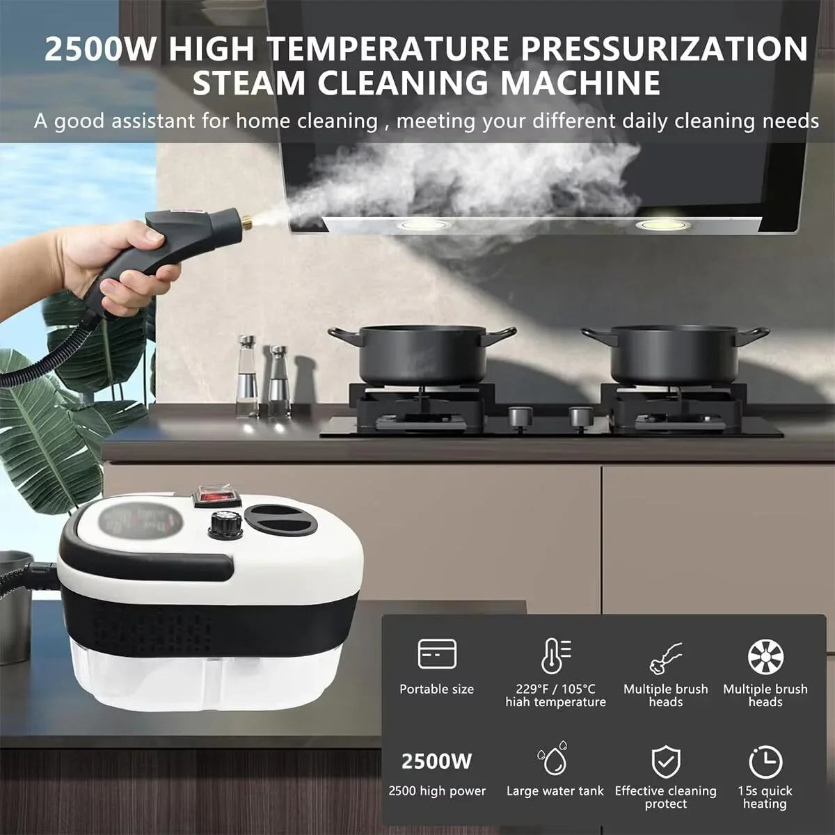 Handheld High Temp Steam Cleaner High Pressure Household Cleaning Machines 2500W - Show Gadgets