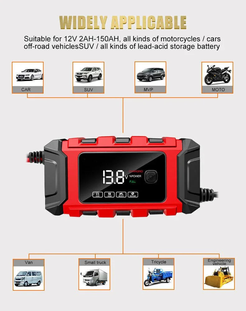 12V Intelligent Motorcycle Motorbike Car Battery Charger Automatic Smart Trickle - Show Gadgets