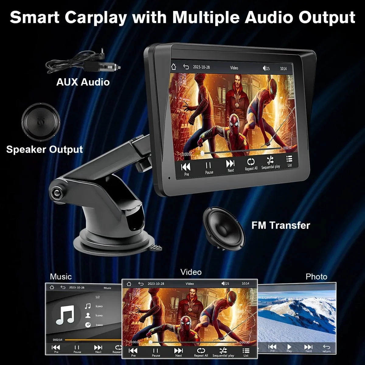 Portable Car Stereo Wireless CarPlay & Android Auto, Car Radio 7inches Touchscreen, Bluetooth5.0, Mirror Link, Maps Navigation, Voice Control, AUX Cable Vehicles - Show Gadgets